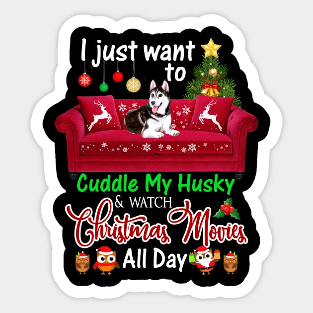 I Want To Cuddle My Husky Watch Christmas Movies Sticker by Dunnhlpp